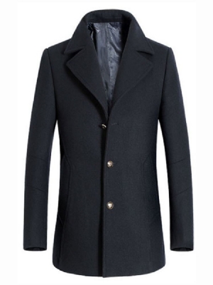 Plain Notched Lapel Mens Casual Slim Wool Coat