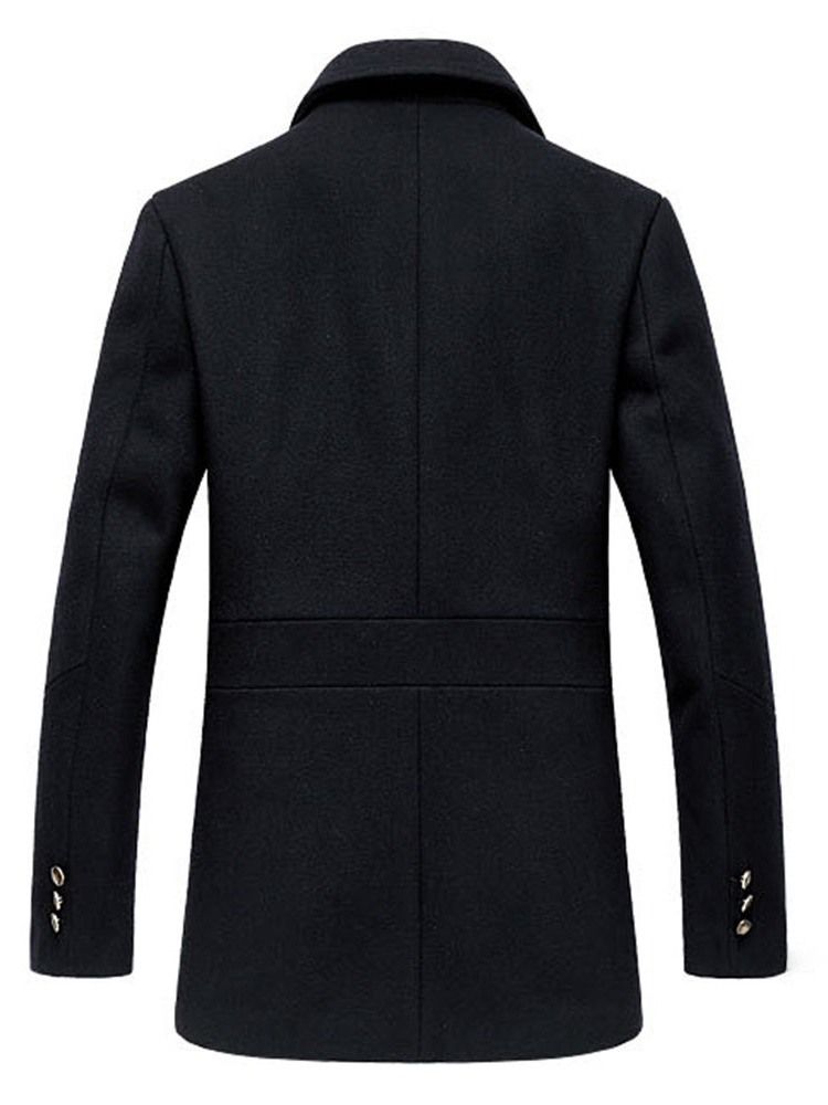 Plain Notched Lapel Mens Casual Slim Wool Coat