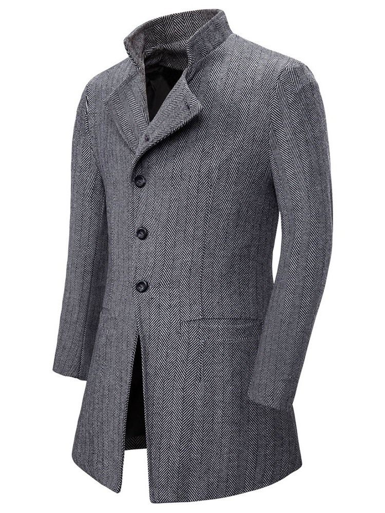 Plain Stand Collar Mid-length European Herre Coat