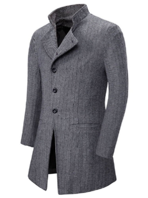 Plain Stand Collar Mid-length European Herre Coat