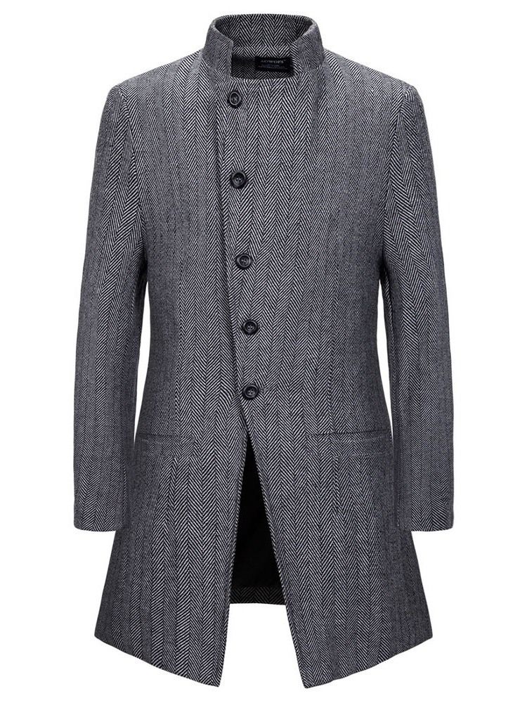 Plain Stand Collar Mid-length European Herre Coat