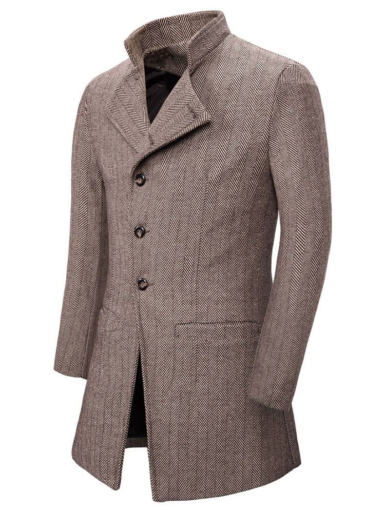 Plain Stand Collar Mid-length European Herre Coat