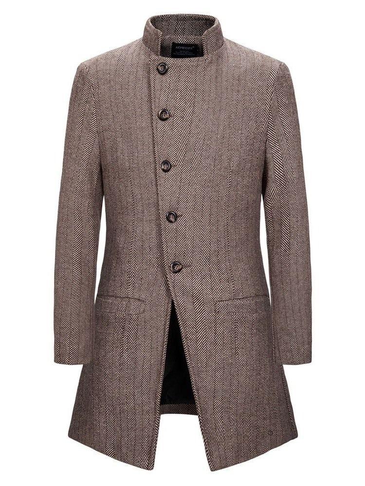 Plain Stand Collar Mid-length European Herre Coat