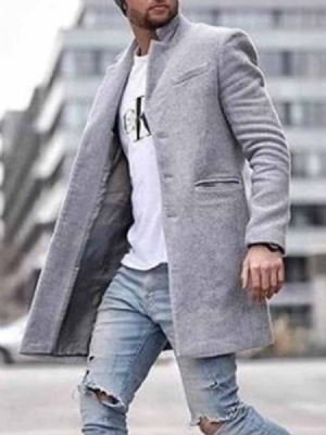 Pocket Mid-length Plain Straight Herre Coat