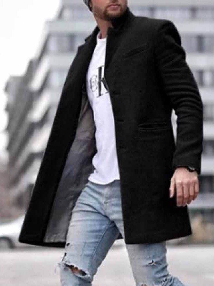 Pocket Mid-length Plain Straight Herre Coat