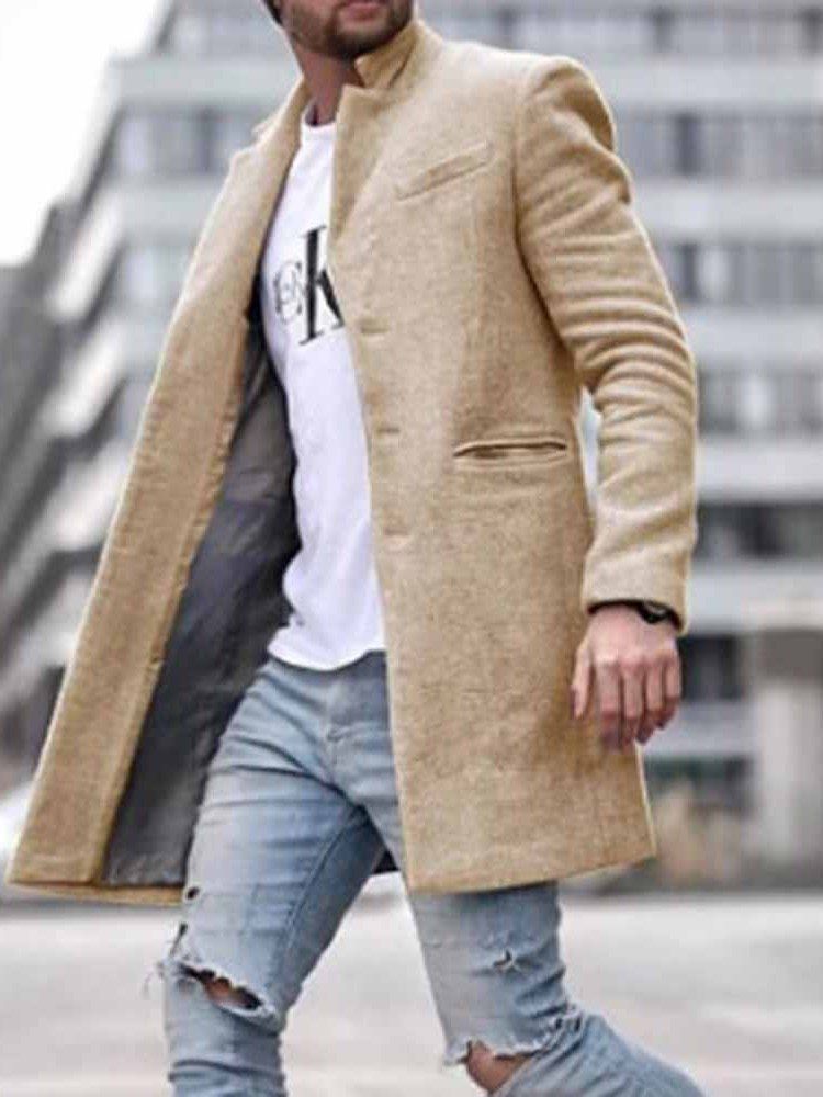 Pocket Mid-length Plain Straight Herre Coat