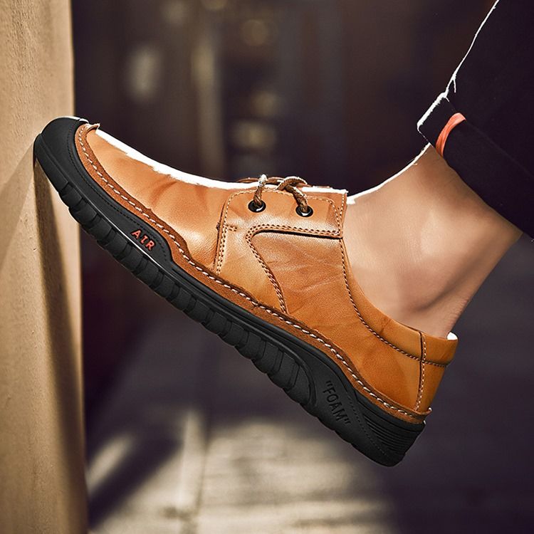 Plain Round Toe Lace-up Menns Komfortable Sko