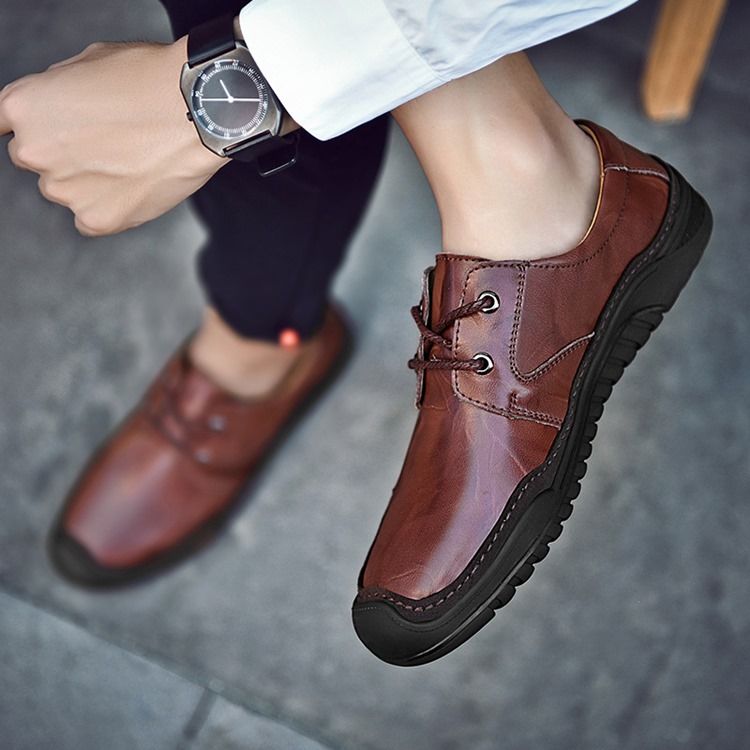 Plain Round Toe Lace-up Menns Komfortable Sko