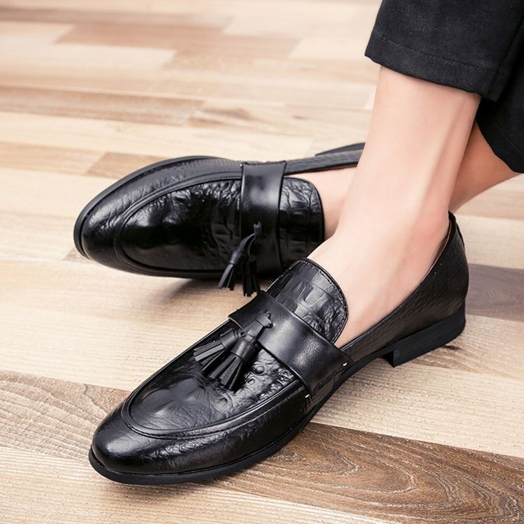 Pu Alligator Pattern Fringe Slip-on Loafers For Menn