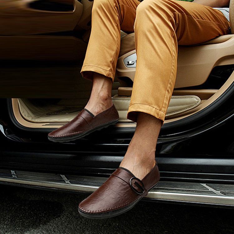 Pu Buckle Slip-on Loafers For Menn