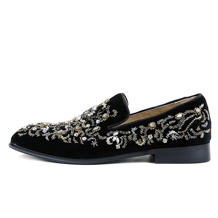 Rhinestone Round Toe Slip-on Menns Casual Sko