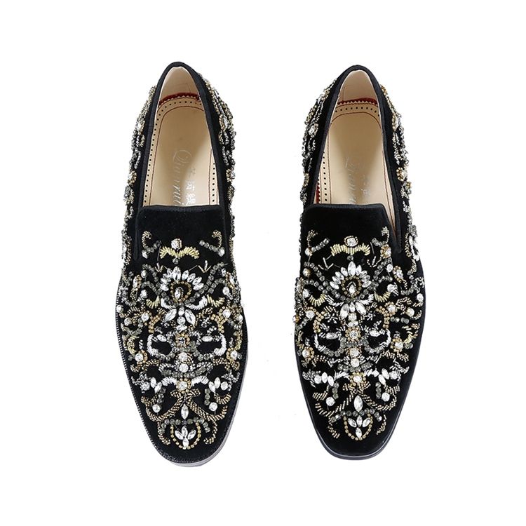 Rhinestone Round Toe Slip-on Menns Casual Sko