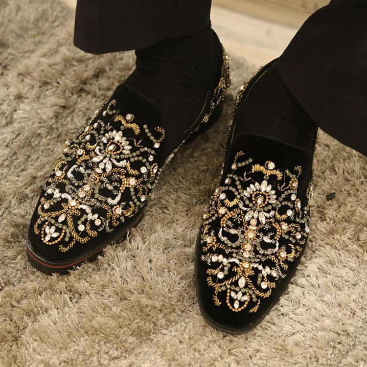 Rhinestone Round Toe Slip-on Menns Casual Sko