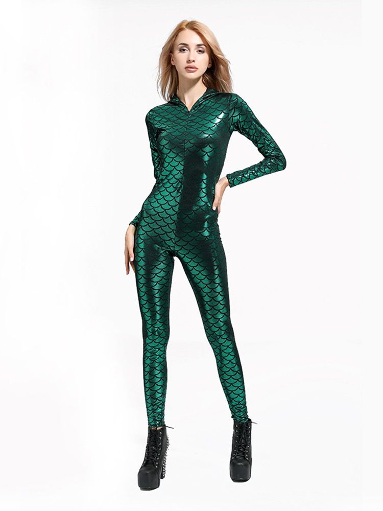 Kvinner Anti-sweat Fish Scale Print Full Lengde Sport Jumpsuit