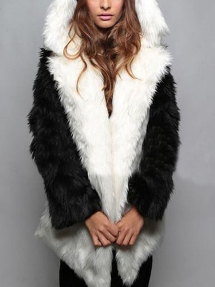 Mid-length Hooded Regular Loose Dame Faux Fur Overcoat