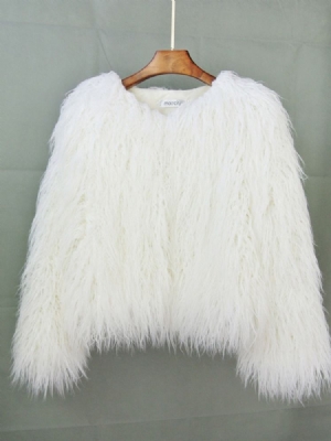 Regular Plain Standard Winter Loose Faux Fur Overcoat For Kvinner