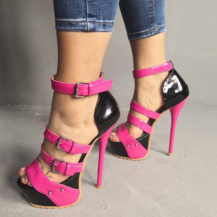 Faux Suede Stiletto Heel Heel Covering Color Block Dame Sandals