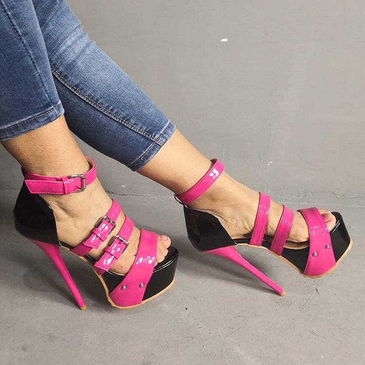 Faux Suede Stiletto Heel Heel Covering Color Block Dame Sandals