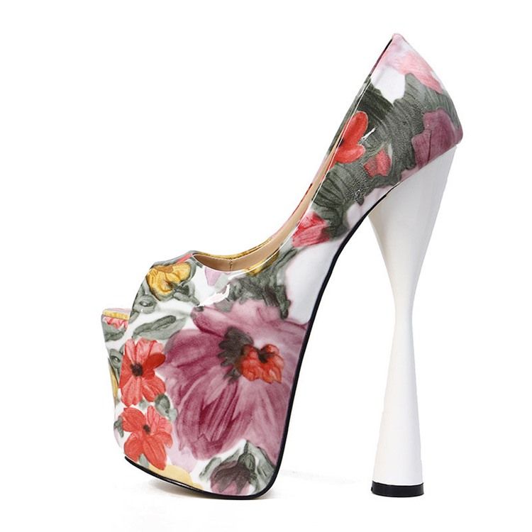 Floral Color Block Peep Toe Slip-on Kvinners Ballsko