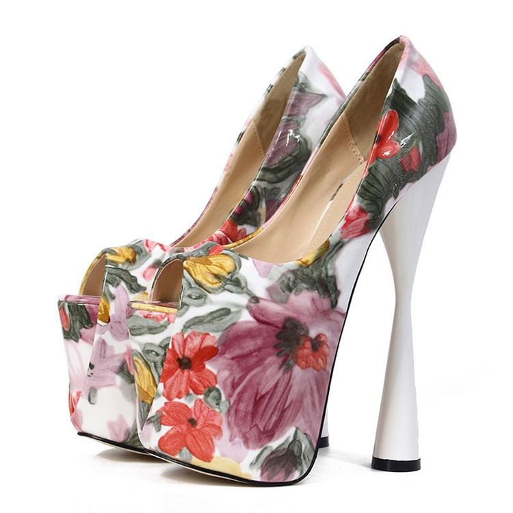 Floral Color Block Peep Toe Slip-on Kvinners Ballsko