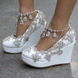 Kvinner Rhinestone Kjede Platform Kile Hæl Ballsko