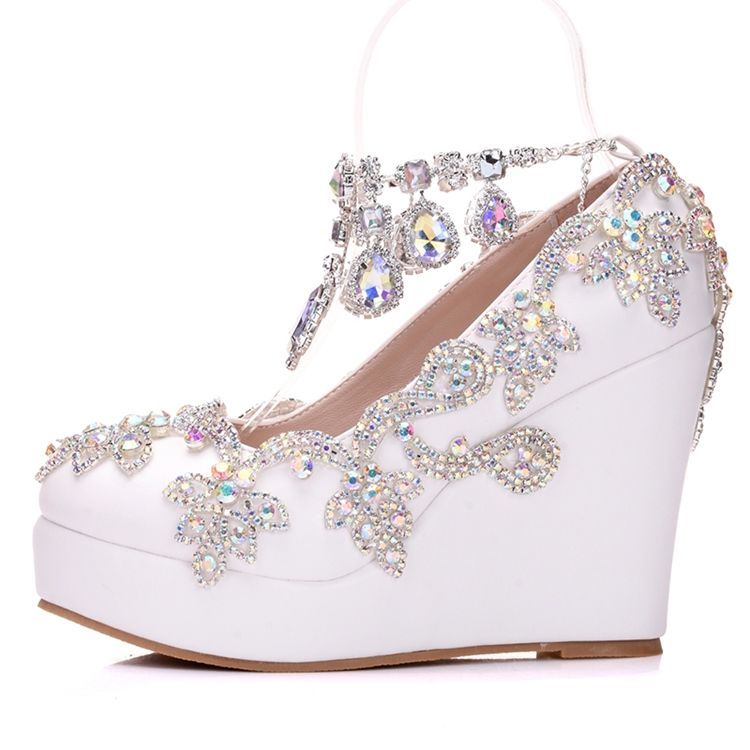 Kvinner Rhinestone Kjede Platform Kile Hæl Ballsko