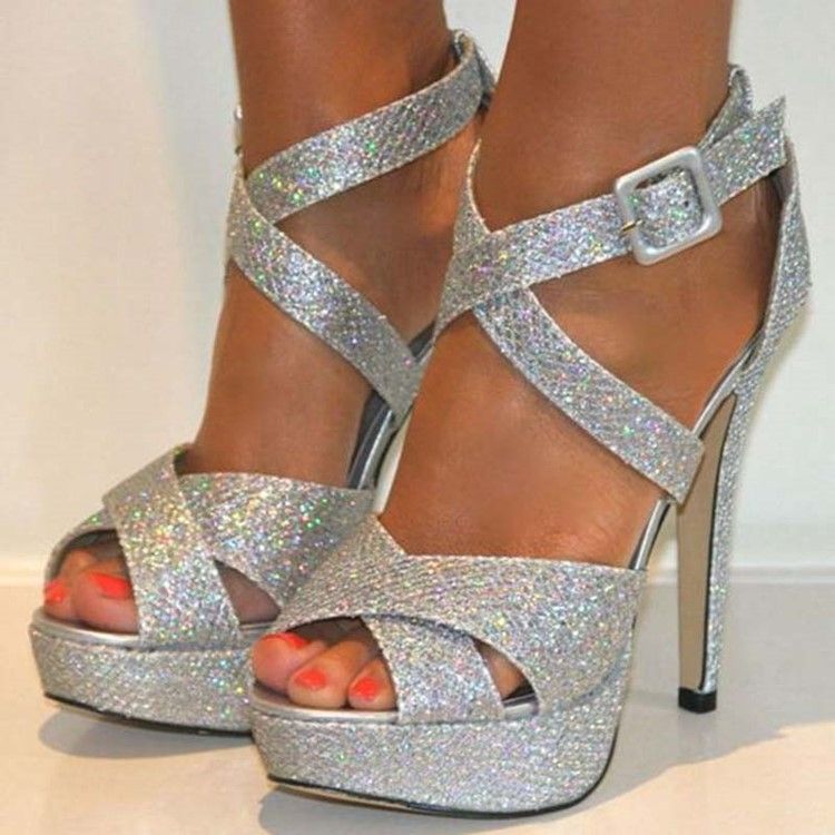 Sequin Peep Toe Stiletto Heel Ballsko Til Kvinner