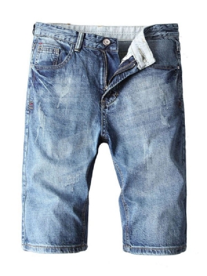 Button Straight Zipper Denim Shorts For Menn