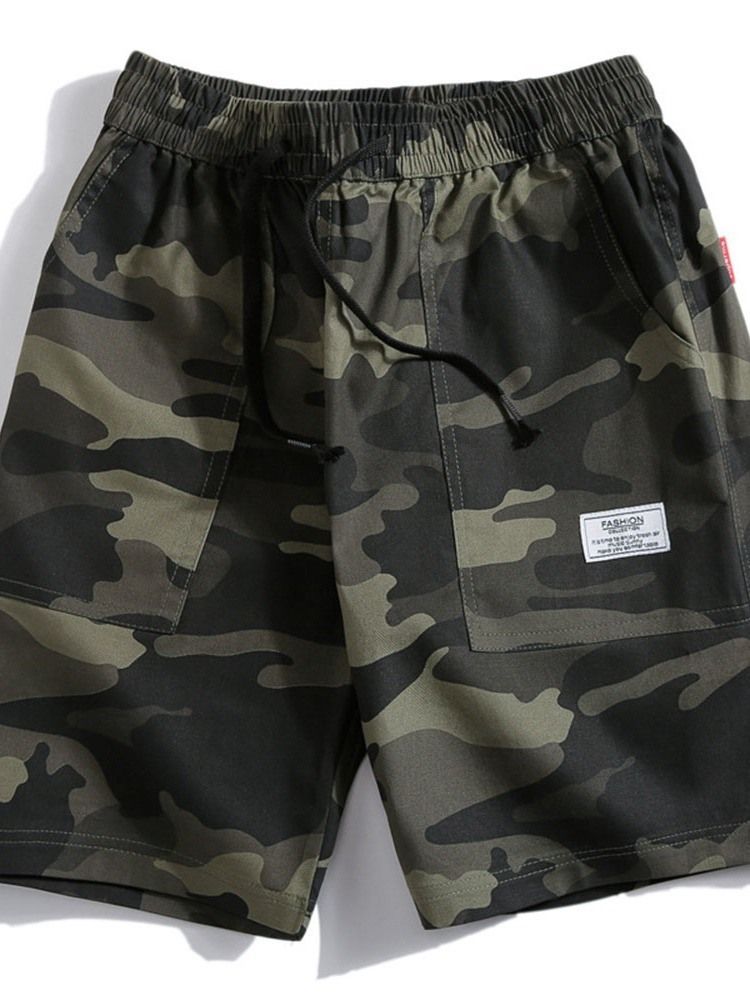 Camouflage Straight Casual Lace-up Shorts For Menn