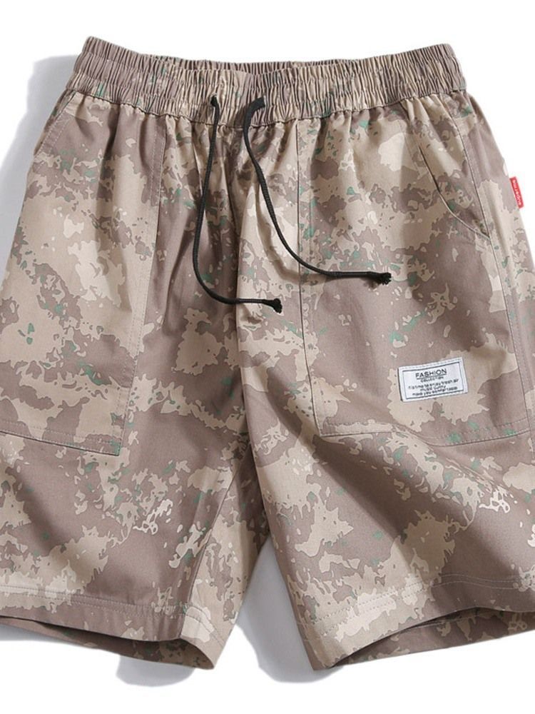 Camouflage Straight Casual Lace-up Shorts For Menn