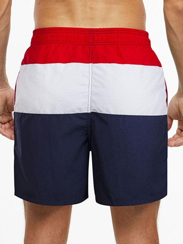 Color Block Lace-up Straight Mid Waist Shorts For Menn