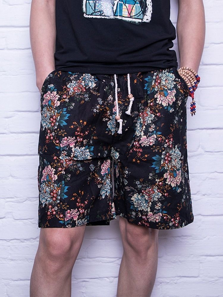 Floral Straight Lace-up Menns Casual Shorts