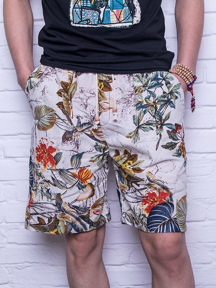 Floral Straight Lace-up Menns Casual Shorts