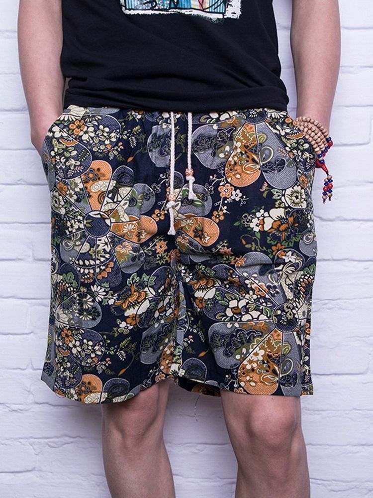 Floral Straight Lace-up Menns Casual Shorts