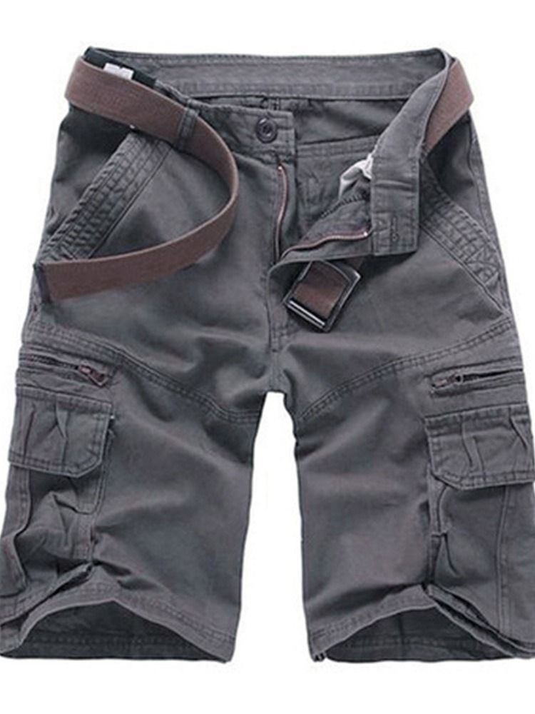 Glidelås Straight Plain Mid Midje Casual Shorts For Menn