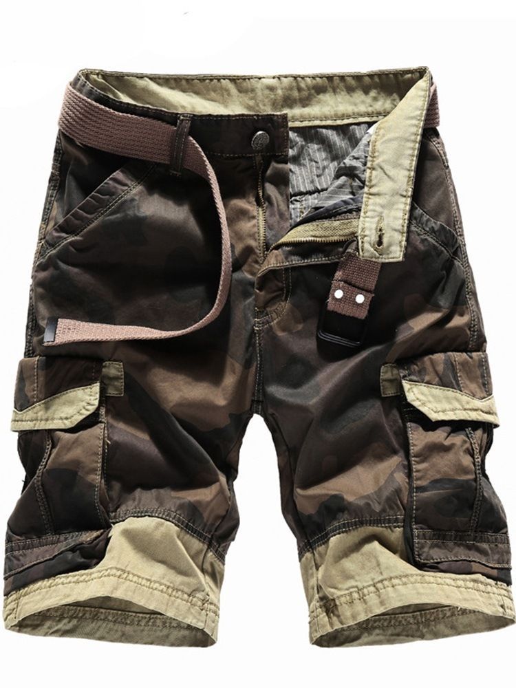 Herre Camouflage Straight Pocket Mid Waist Glidelås Shorts