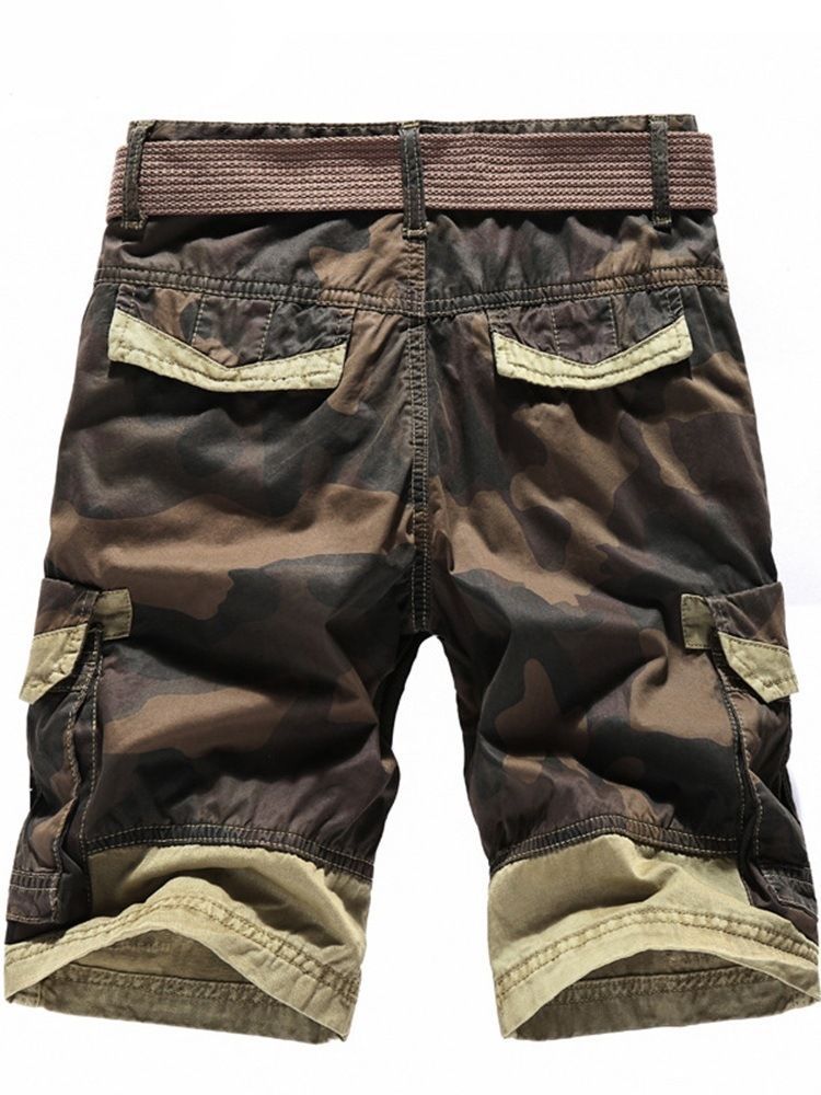 Herre Camouflage Straight Pocket Mid Waist Glidelås Shorts