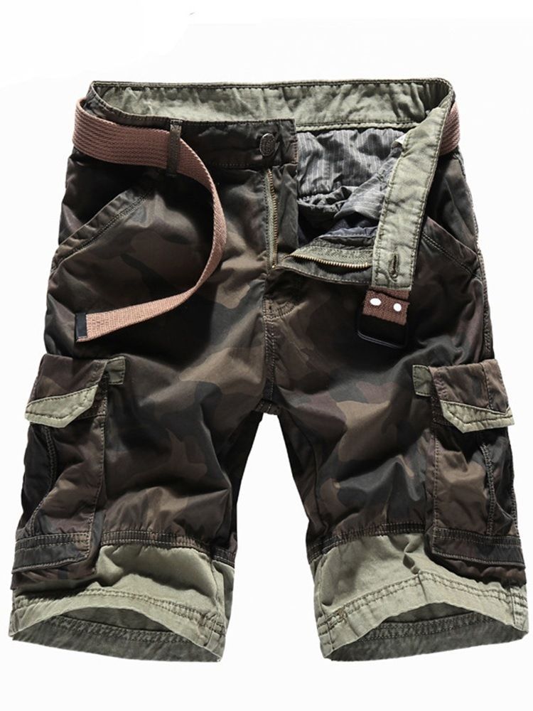 Herre Camouflage Straight Pocket Mid Waist Glidelås Shorts