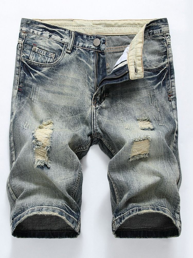 Hole European Mid Waist Denim Shorts For Menn