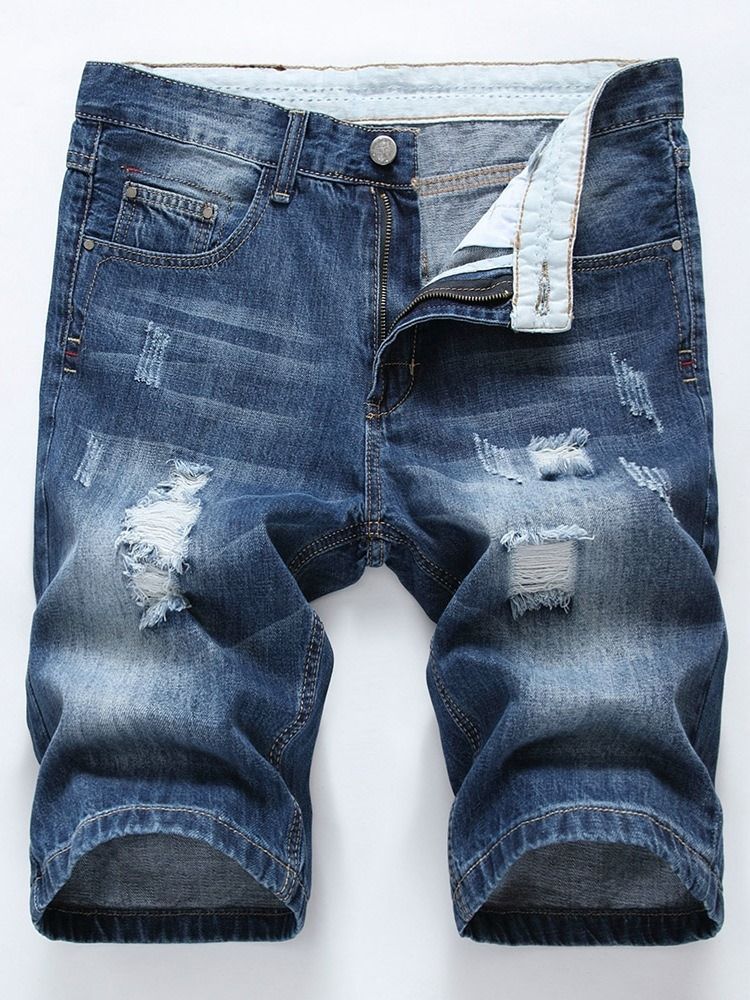 Hole European Mid Waist Denim Shorts For Menn