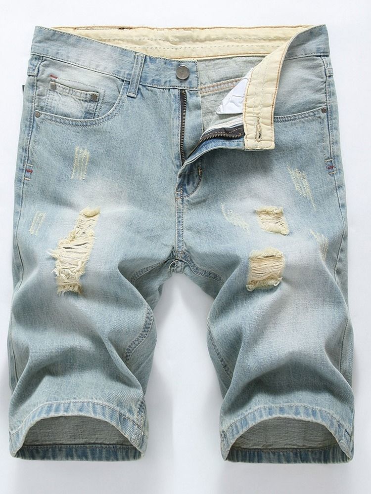 Hole European Mid Waist Denim Shorts For Menn