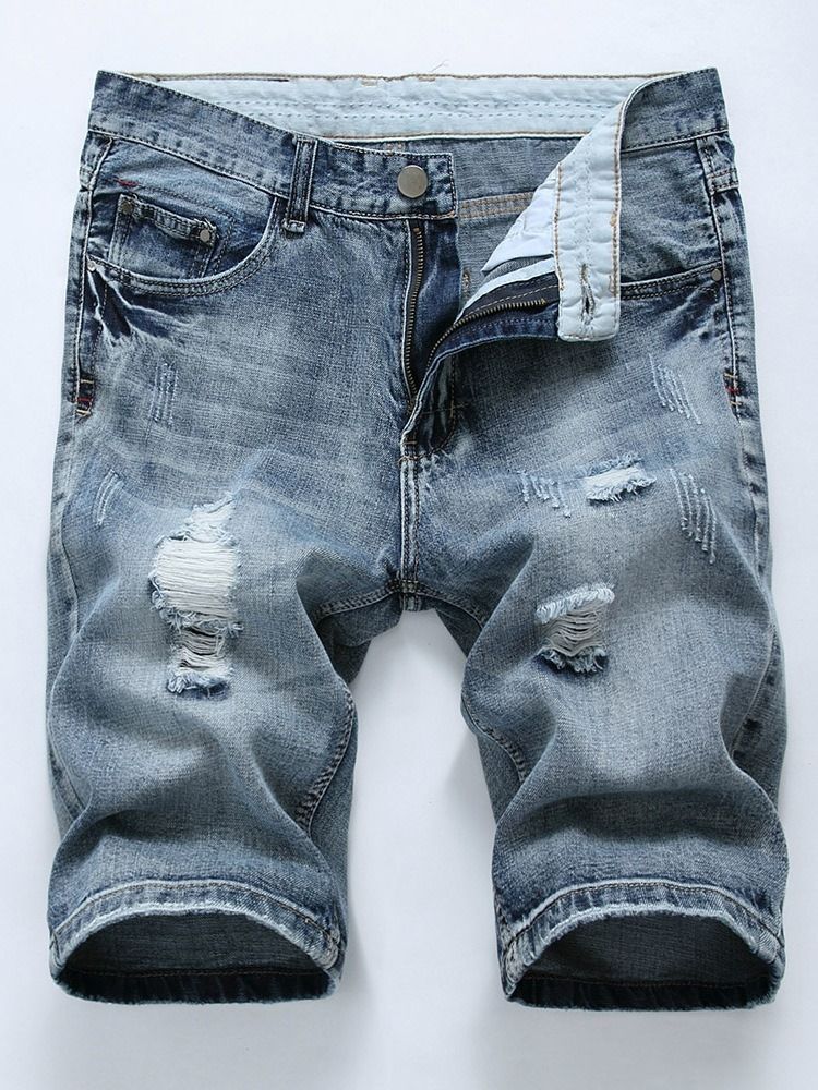 Hole European Mid Waist Denim Shorts For Menn