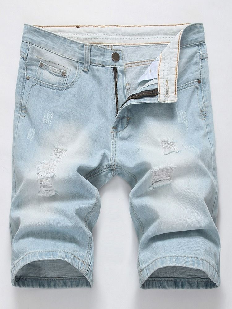 Hole European Mid Waist Denim Shorts For Menn