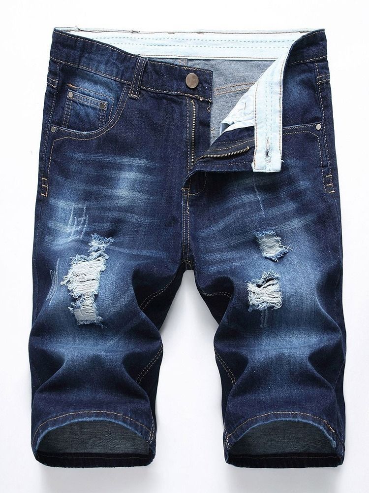 Hole European Mid Waist Denim Shorts For Menn