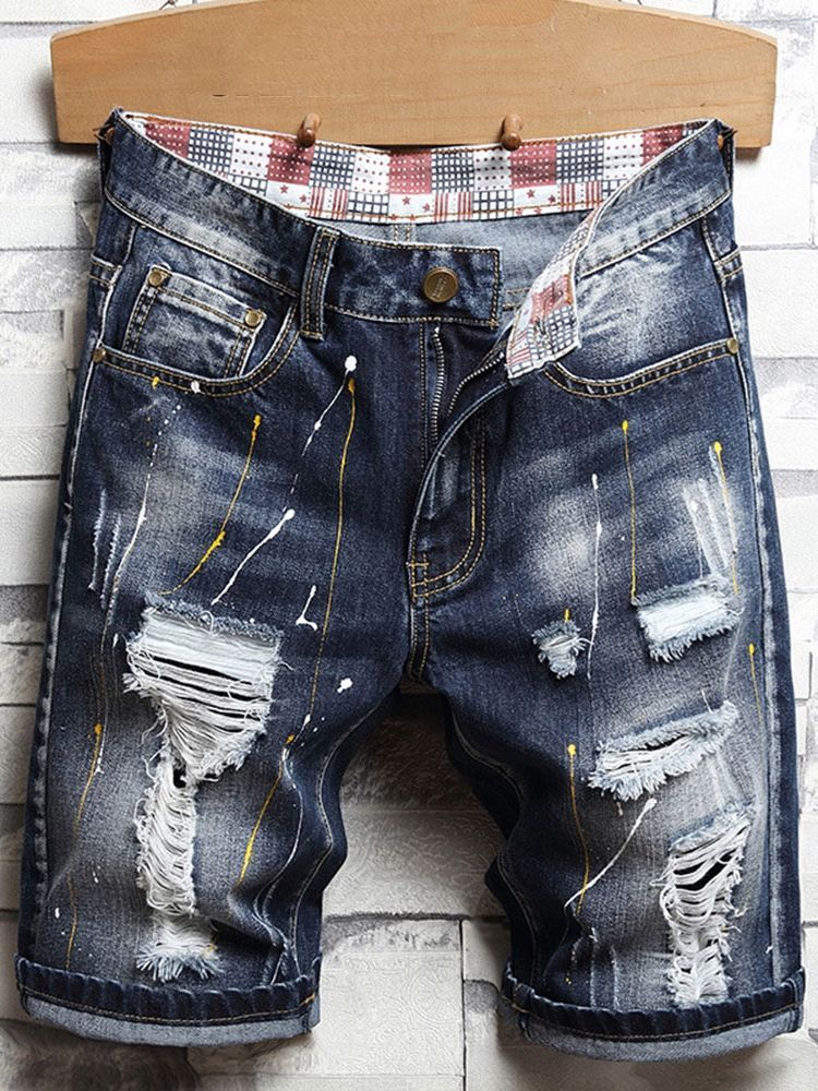 Hole Gradient Straight Korean Zipper Herre Jeans