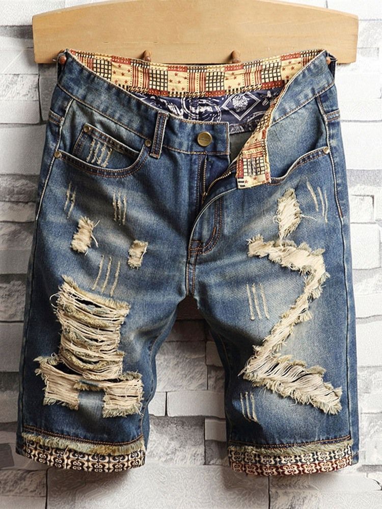 Hole Gradient Straight Korean Zipper Herre Jeans