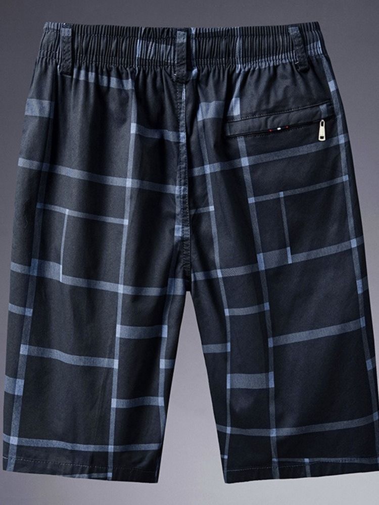 Lace-up Plaid Loose Lace-up Mid Waist Herre Shorts