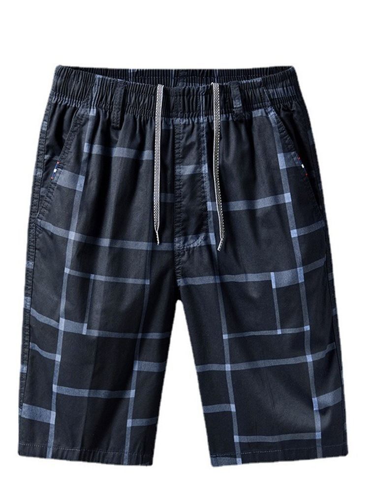 Lace-up Plaid Loose Lace-up Mid Waist Herre Shorts