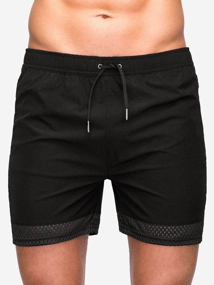 Lace-up Slim Plain Casual Mid Waist Herre Shorts