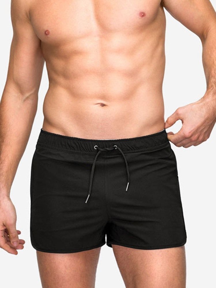 Lace-up Slim Plain Mid Waist Casual Herre Shorts